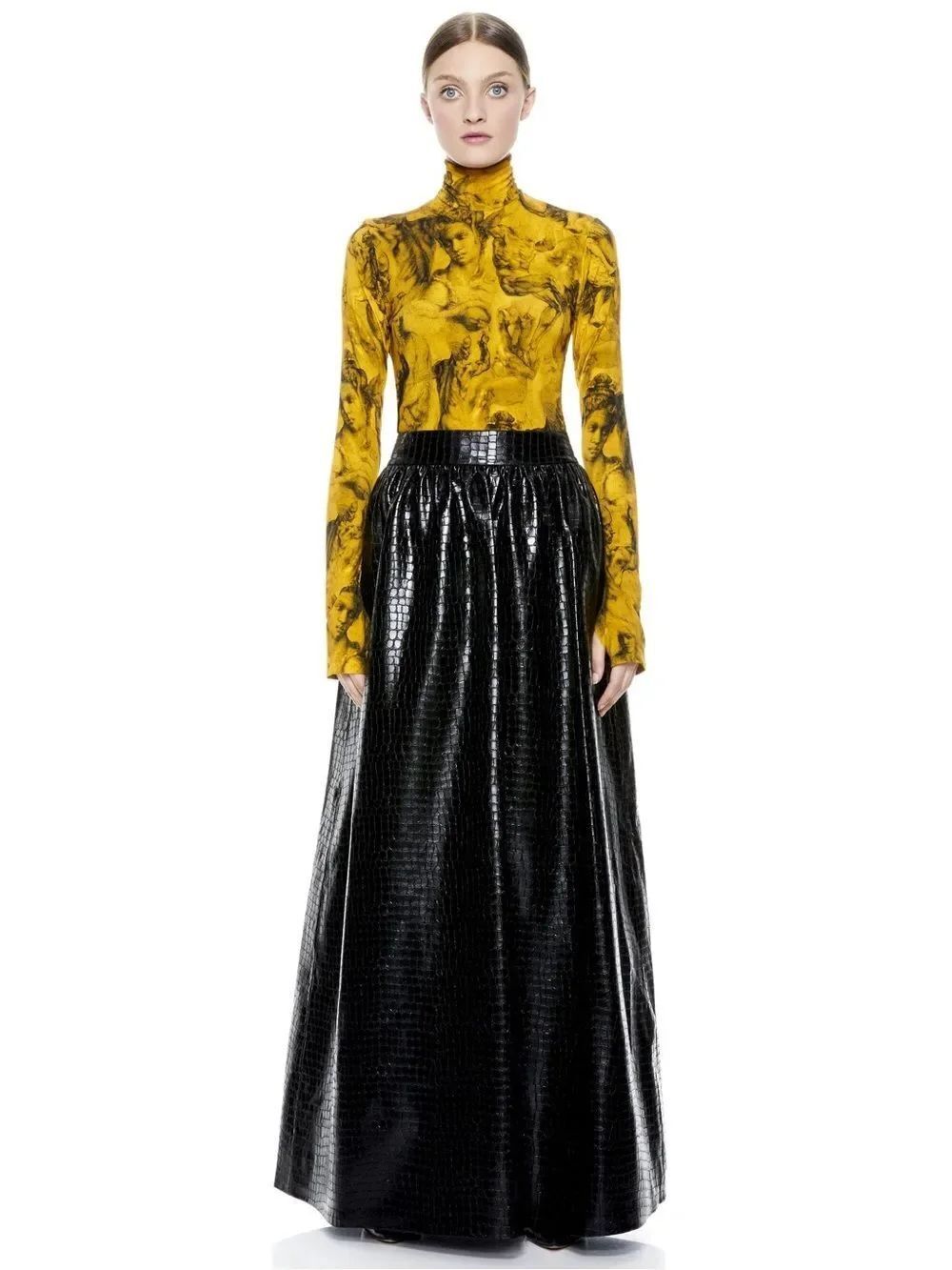 NWT Alice + Olivia TINA VEGAN Croc LEATHER GOWN maxi SKIRT - Picture 4 of 15